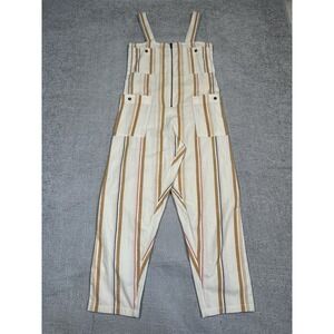 Billabong Cream Striped Linen Jumpsuit with Tan and Rust Stripes